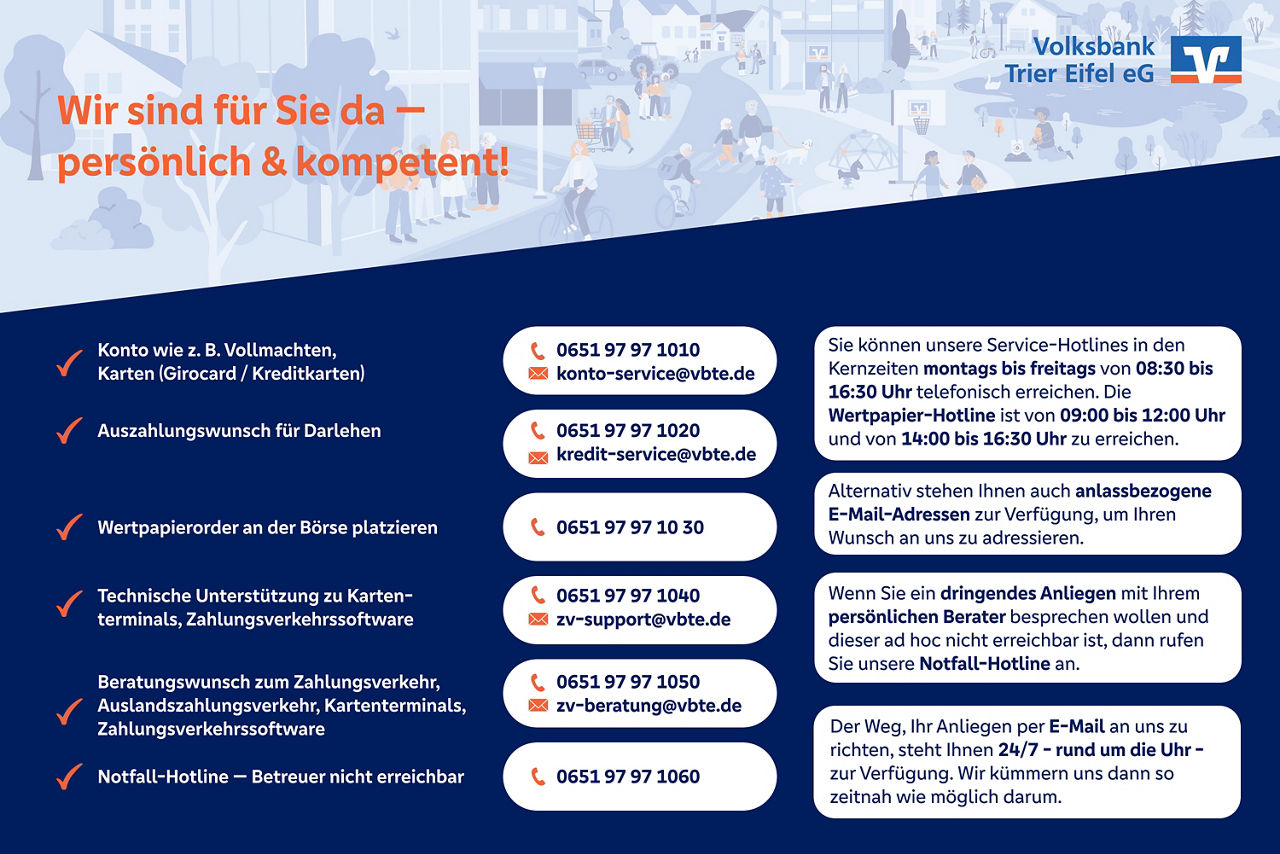 Weiter zu den anklickbaren Telefonnummern und E-Mail-Adressen