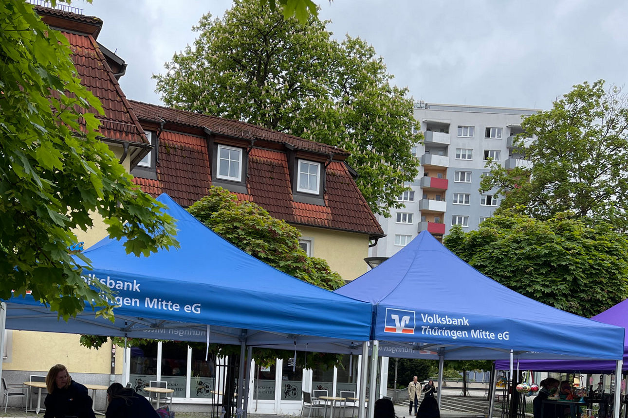 Stand der Volksbank Thüringen Mitte bei der Aktion "Heimat Shoppen"