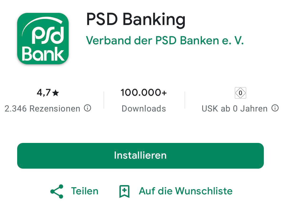 PSD Banking App im Google Play Store