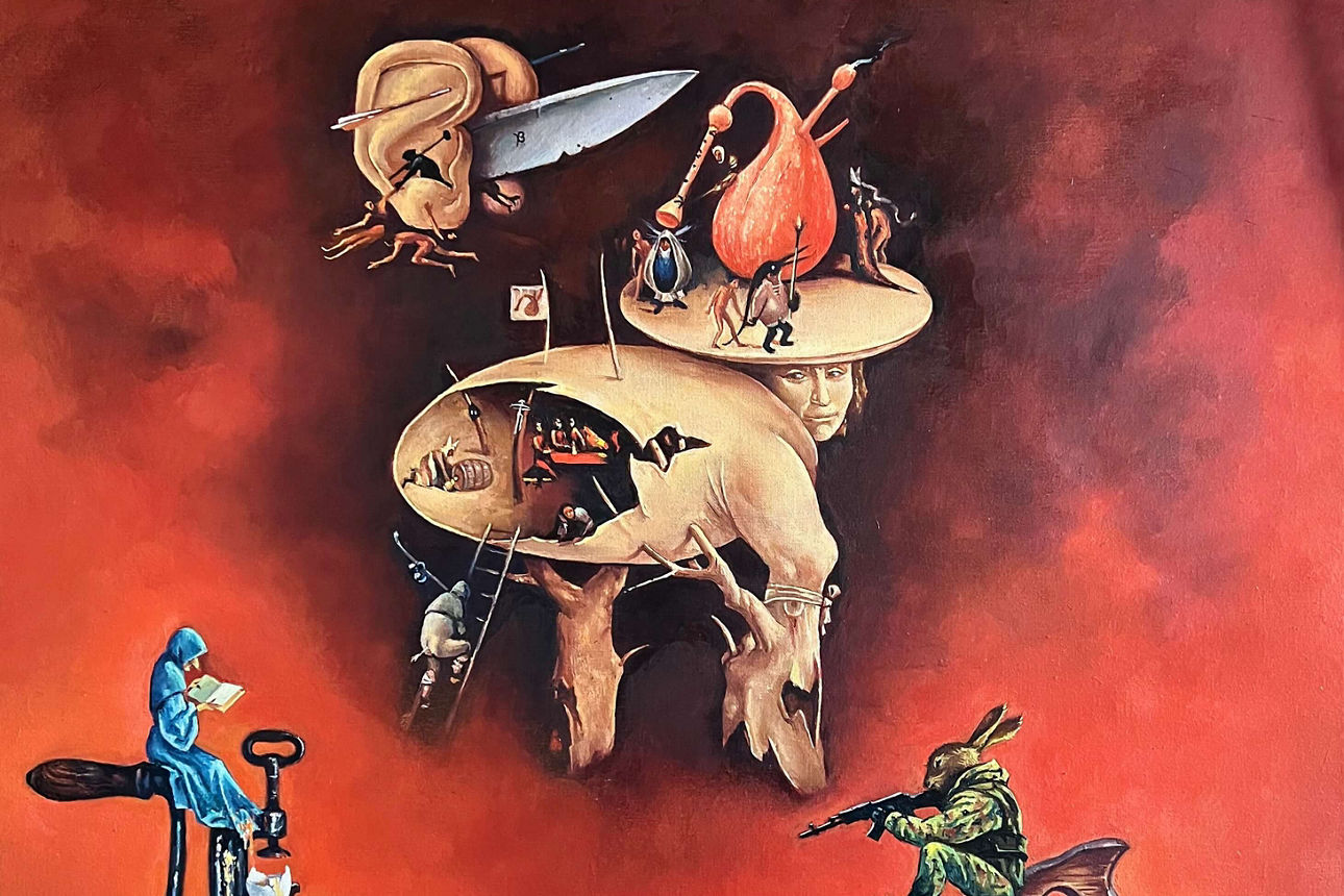 Ich sehe das Ziel. Hommage an Hieronymus Bosch. 2024. Öl auf Leinwand. 80 x 80 cm