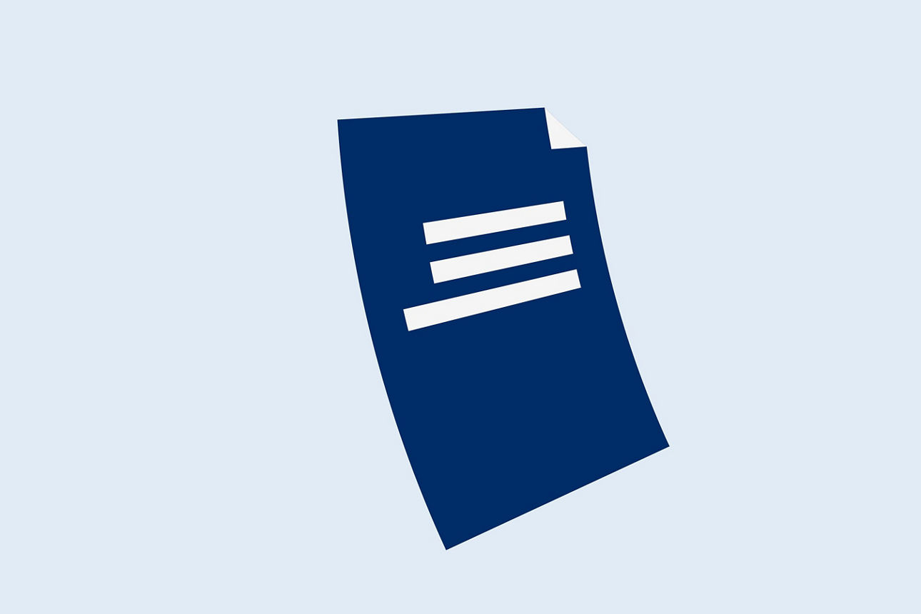 Dunkelblaues Icon "Unterlagen" auf hellblauem Hintergrund