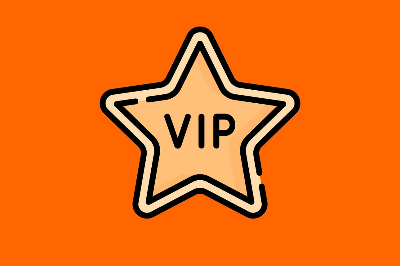 Stern Icon auf orangenem Hintergrund mit Schriftzug VIP