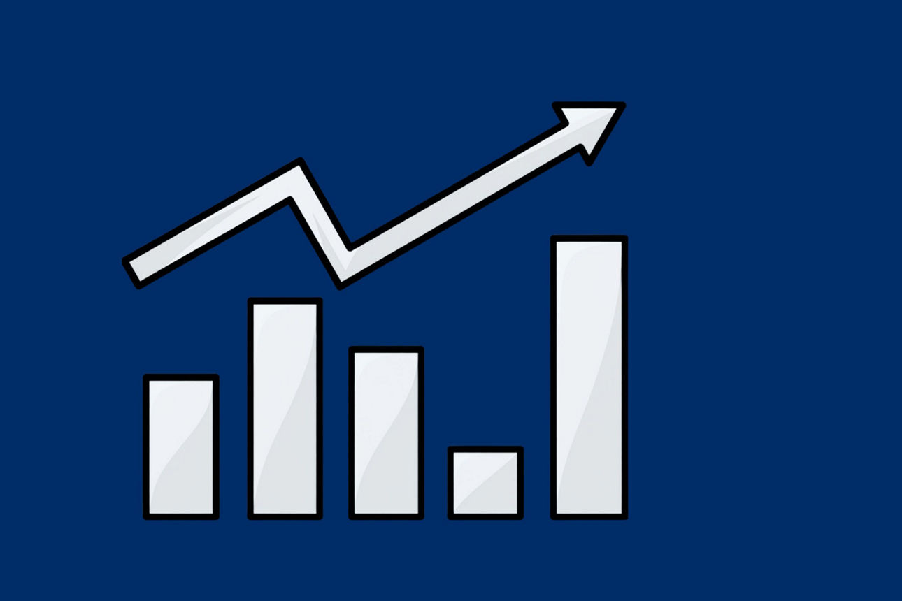 Icon stellt einen Börsenkurs dar in weiß und grau auf dunkelblauem Hintergrund