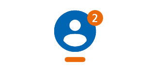 Ein Icon mit blauem Hintergrund und weißem Kopf sowie der Zahl Zwei in Orange.