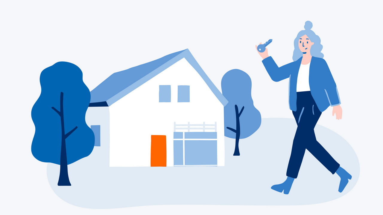 Illustration einer Frau vor Ihrem Haus