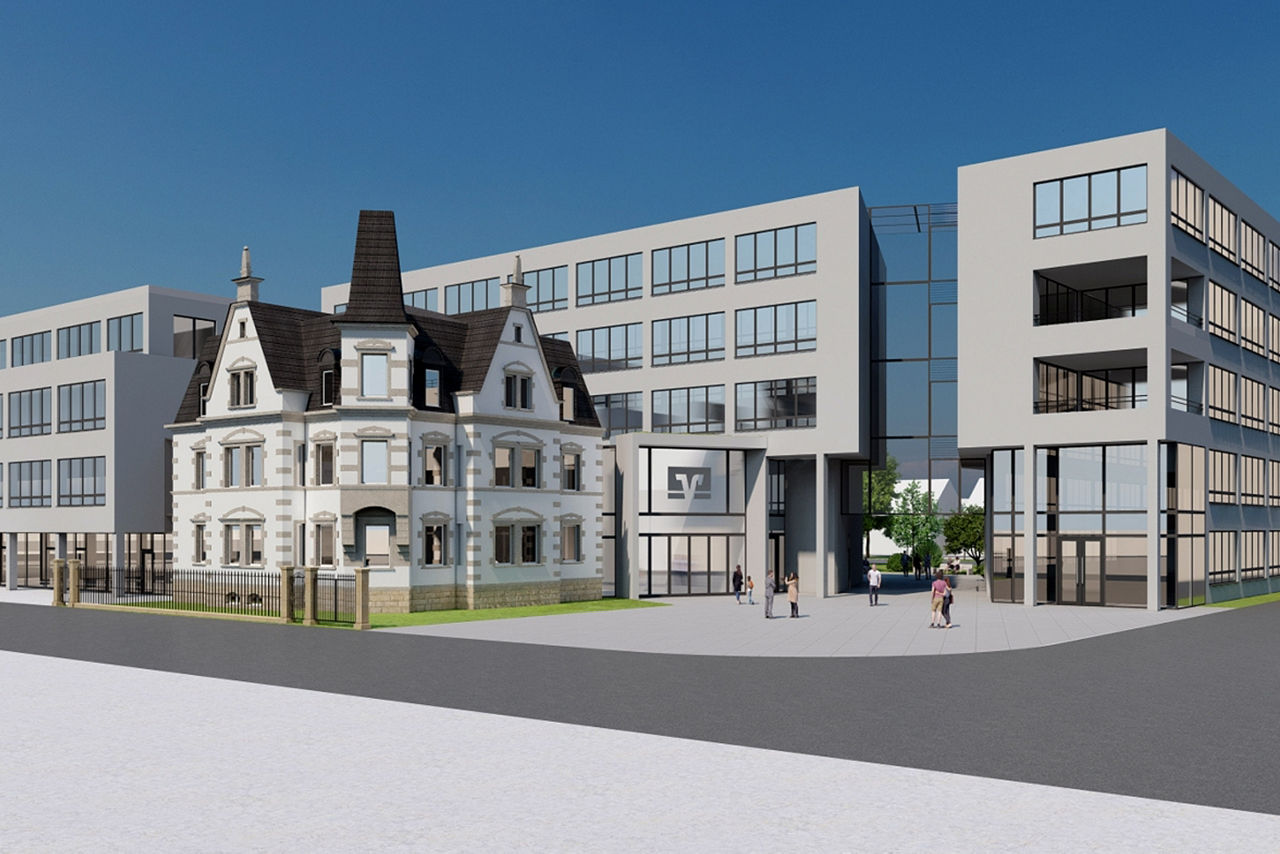 Illustration des geplanten Neubaus der VR Bank Bamberg-Forchheim an der Nürnberger Straße 24