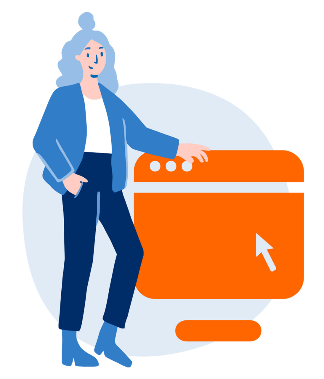 Illustration einer Frau mit einem Icon in der Hand