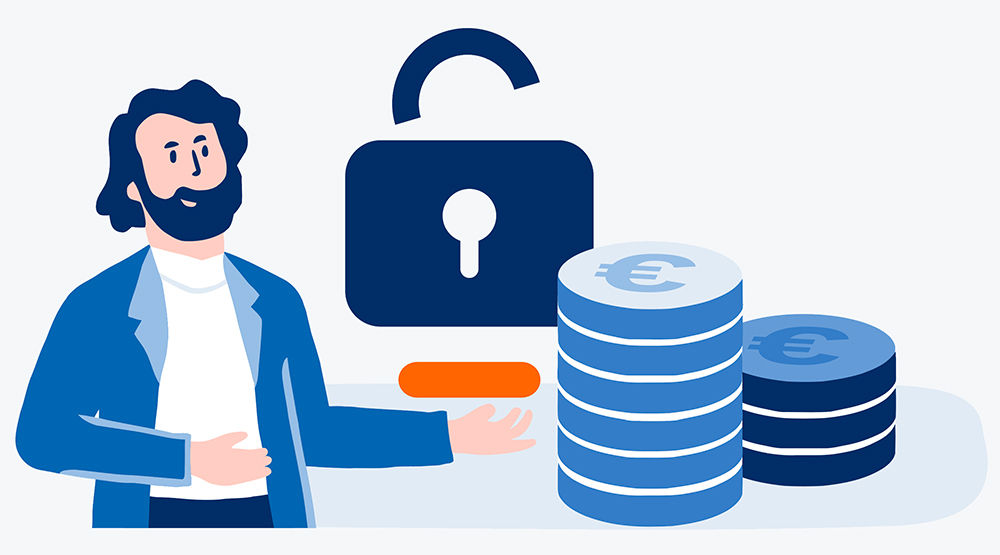 Illustration eines Mannes, der sein Geld anlegt