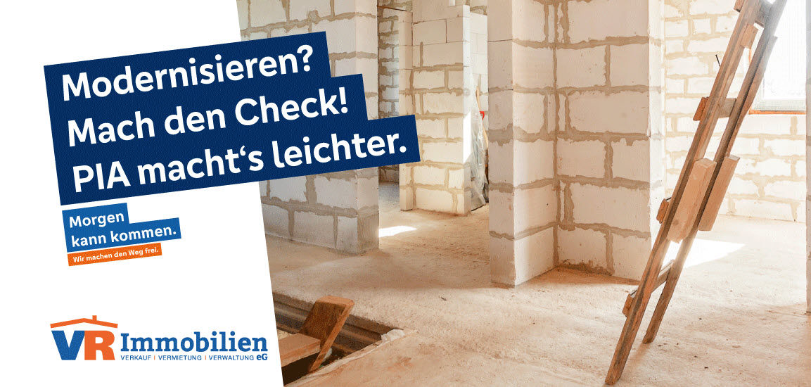 Textbanner und Bild eines Rohbaus einer Immobilie