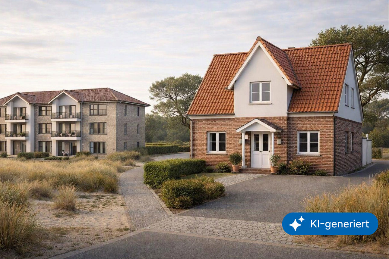 zwei Immobilien in einer Landschaft - Bild wurde mit KI-generiert