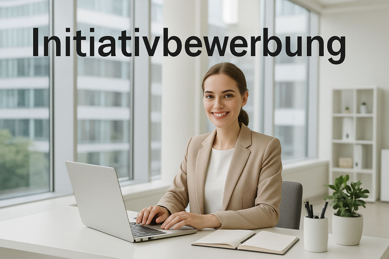 Frau sitzt an einem Schreibtisch mit Laptop