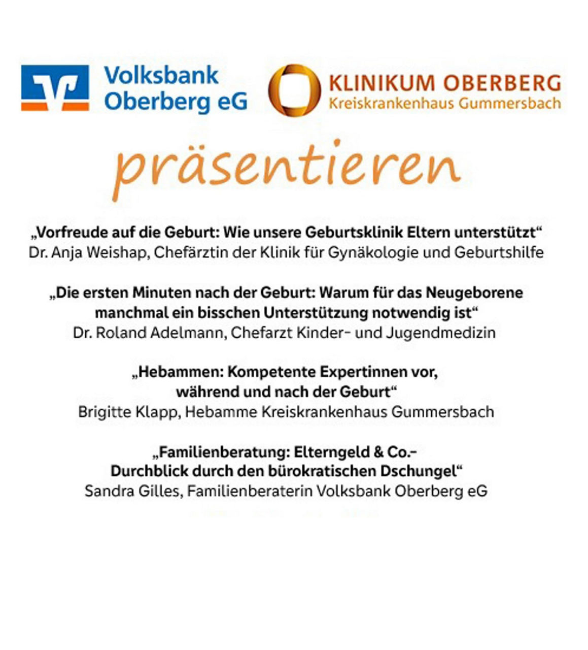 Auflistung der Vorträge