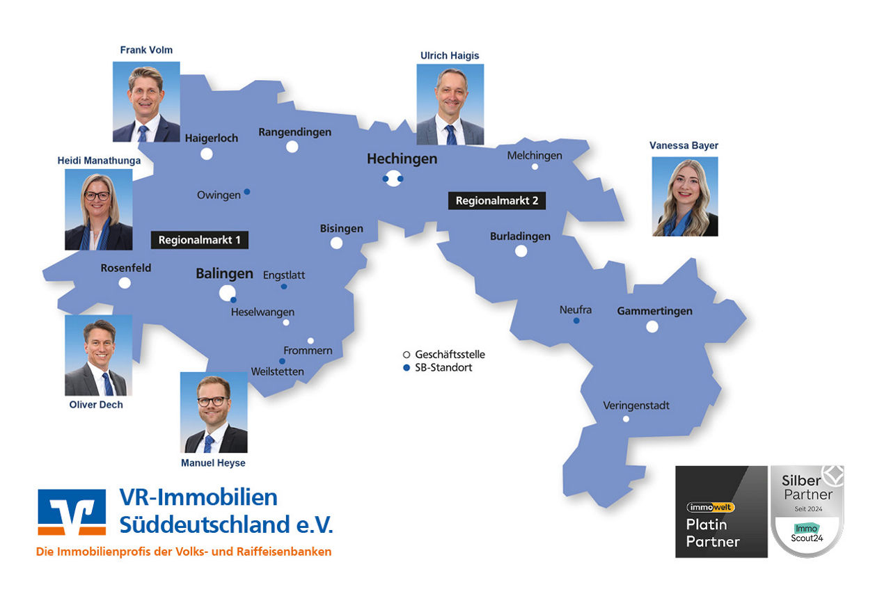 Das Bild zeigt welcher Immobilien-Berater für welchen Regionalmarkt zuständig ist. 