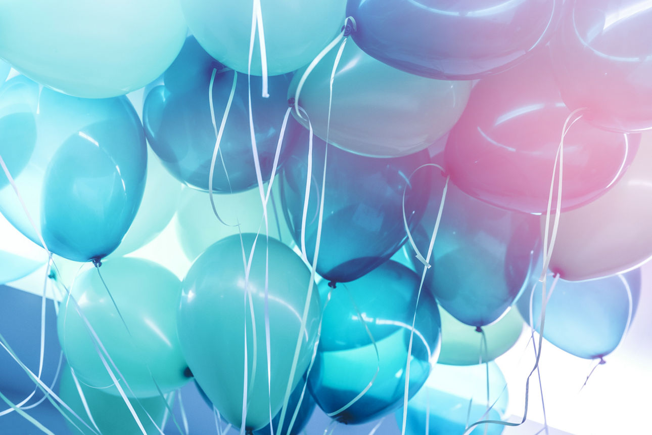 Party background, abstract festive background of a bunch of blue air balloons