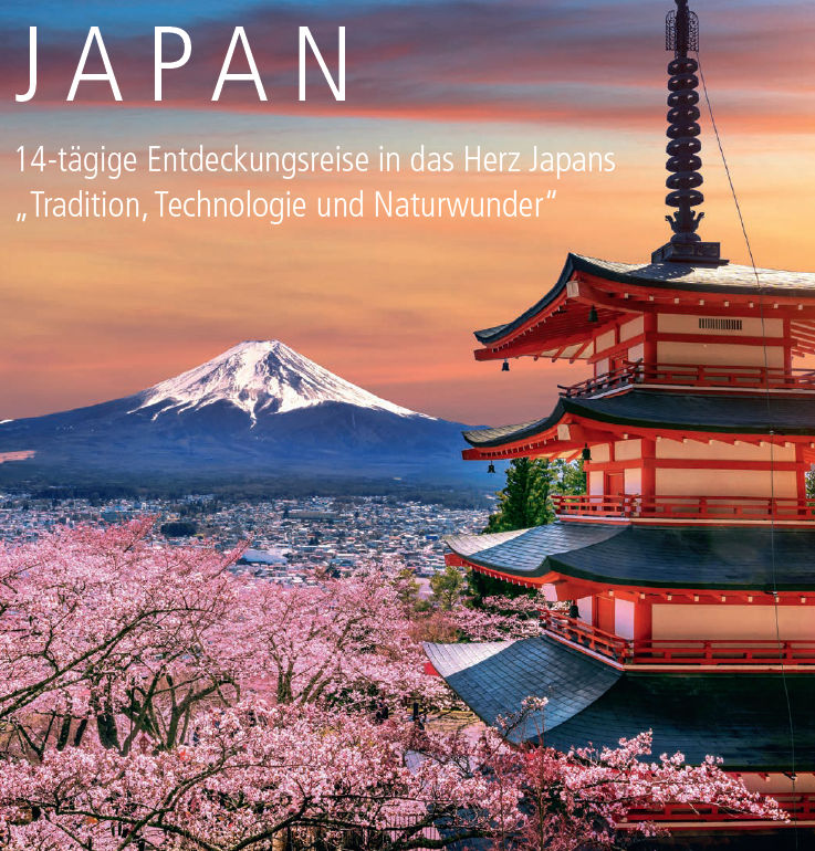 Pagode, Fuji, Kirschblüten und Sonnenuntergang in Japan