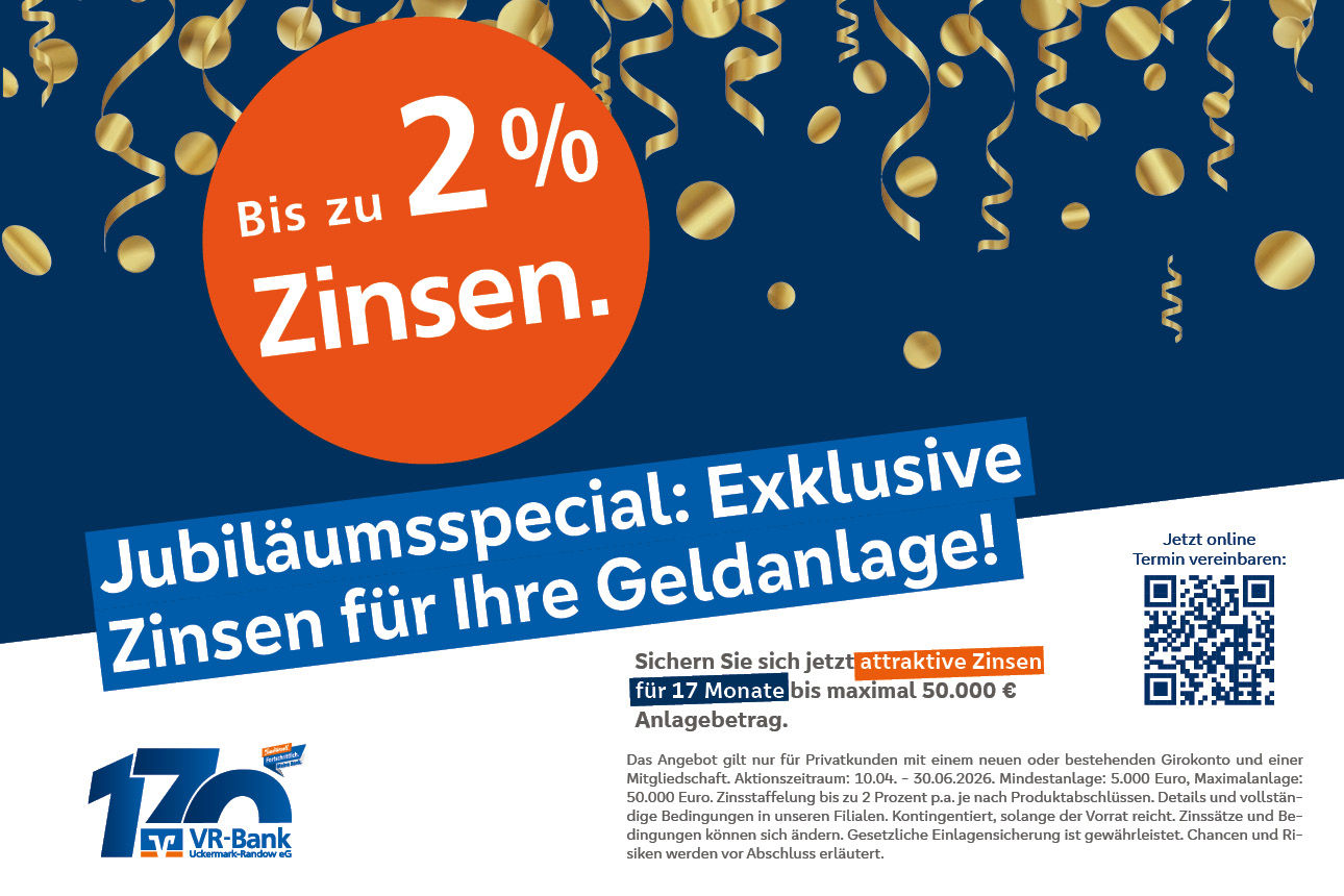 Jubiläumsspecial 170 Jahre organger Kreis mit Zinsangebot für Geldanlage