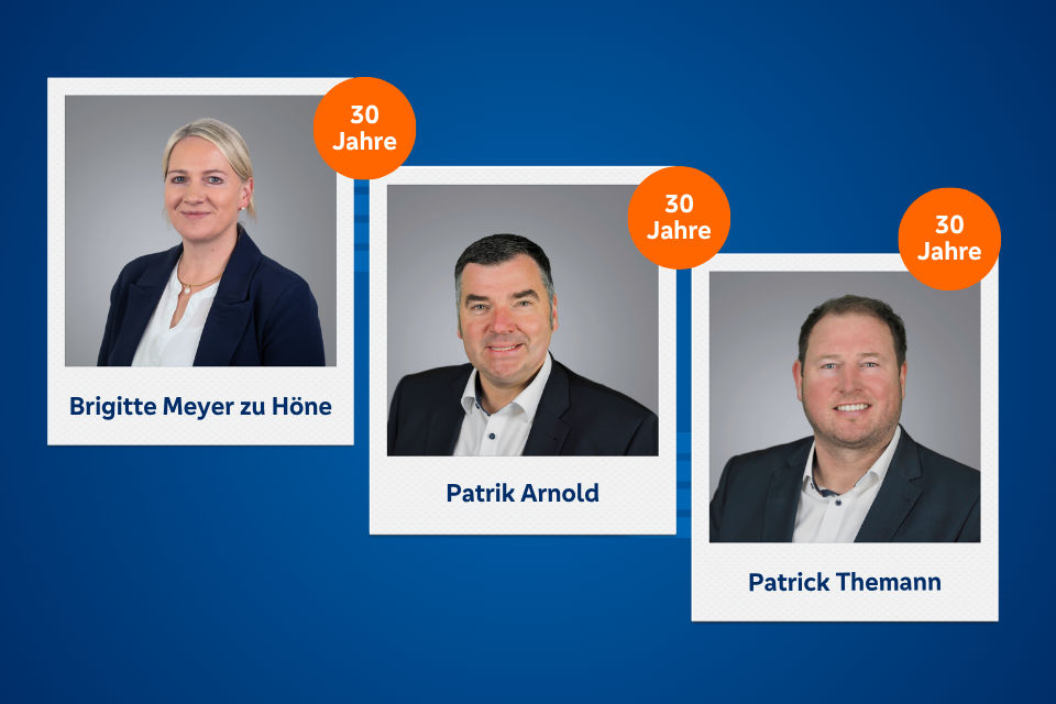 Brigitte Meyer zu Höne, Patrik Arnold und Patrick Themann feiern Jubiläum