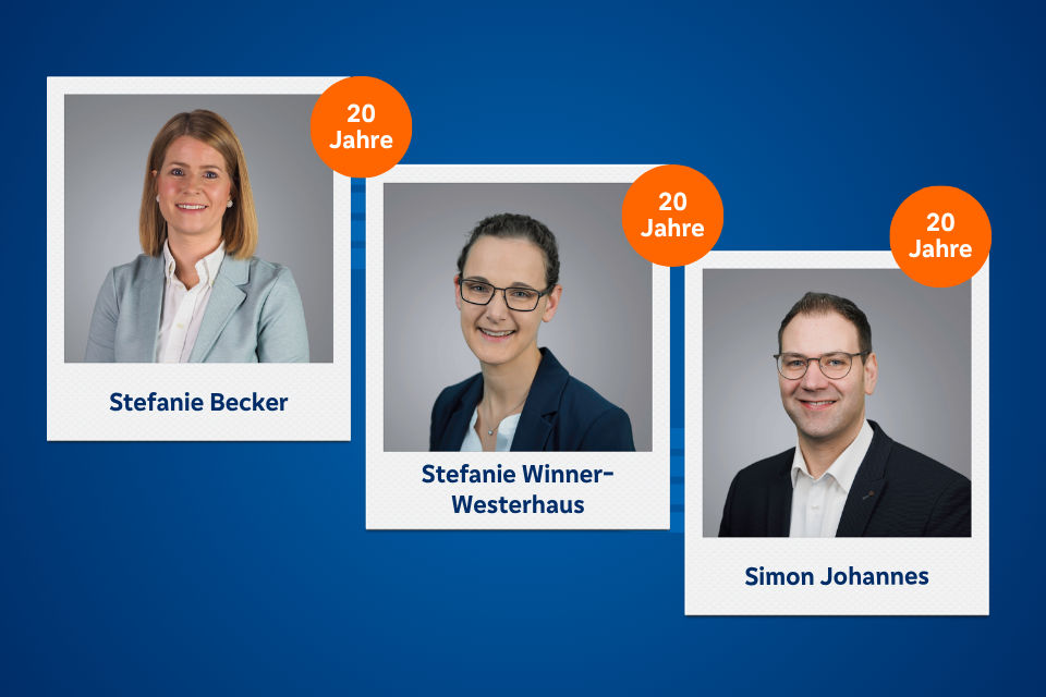 Stefanie Becker, Stefanie Winner-Westerhaus und Simon Johannes feiern Jubiläum