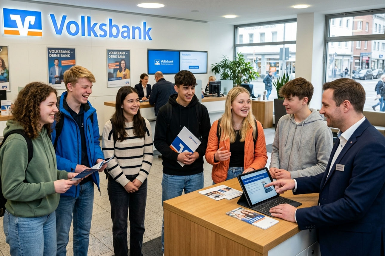 Junge Personen zum Beratungsgespräch in einer Bank