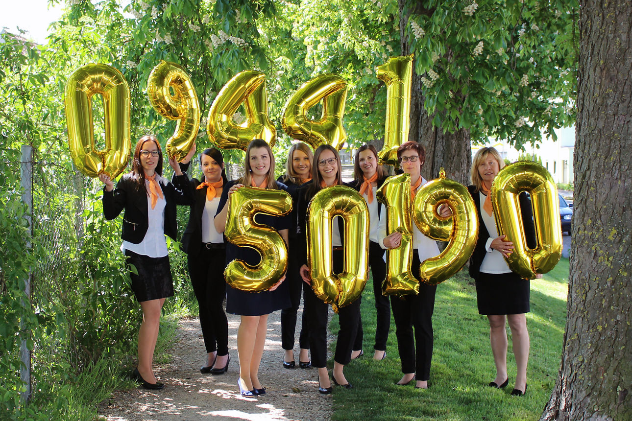 Gruppenfoto der KDC-Mitarbeiterinnen mit Zahlenballons