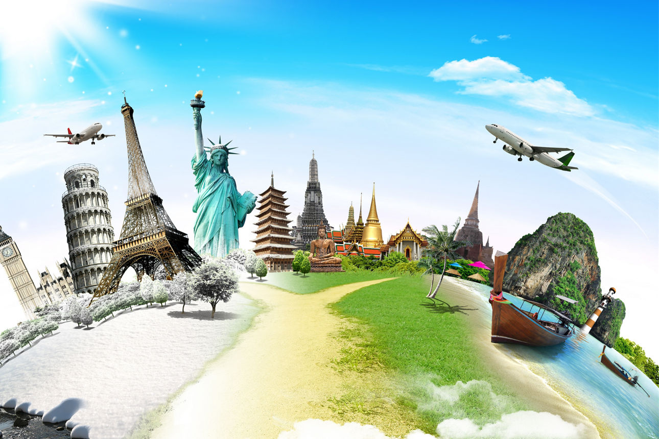 Globus mit Darstellung von beliebten Reisezielen