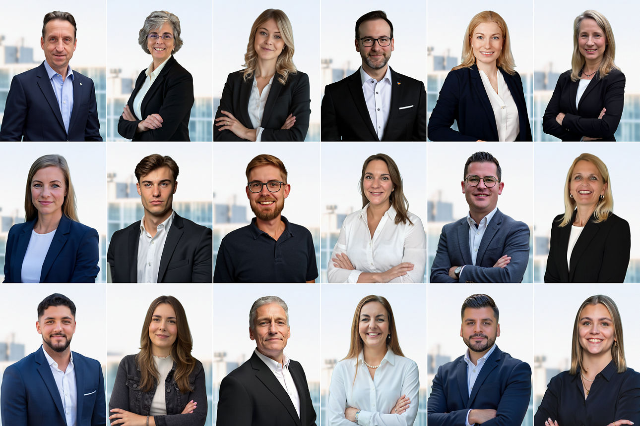 Collage unterschiedlicher Mitarbeiterinnen und Mitarbeiter der Volksbank Köln Bonn