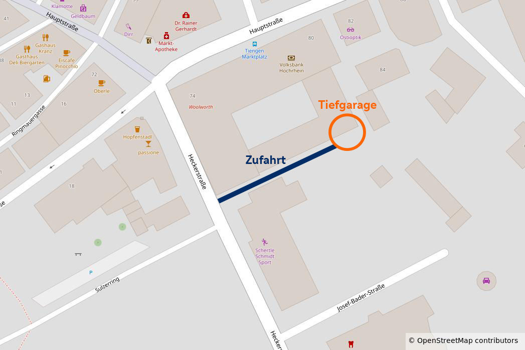 Beschreibung der Zufahrt zur Tiefgarage