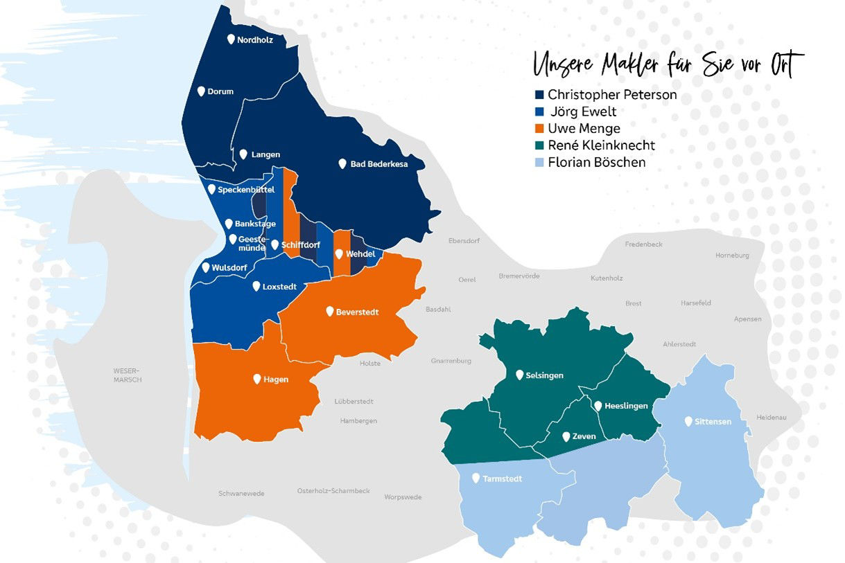 Skizzierte Darstellung der Zuständigkeiten "Unsere Makler für Sie vor Ort"