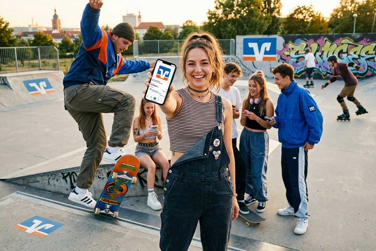 Gruppe junger Menschen im Style der 90er Jahre