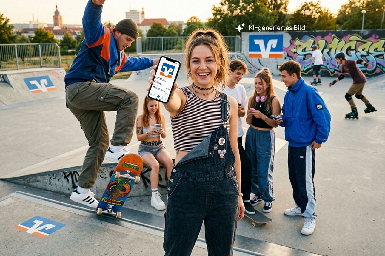 Gruppe junger Menschen im Style der 90er Jahre