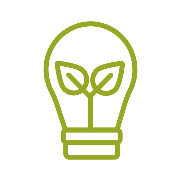 Illsutrative Darstellung einer Glühbirne mit Blättern statt Glühdraht.