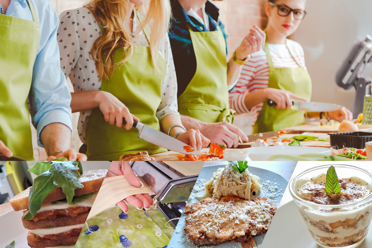 Verschiedene Personen schneiden Zutaten zum kochen