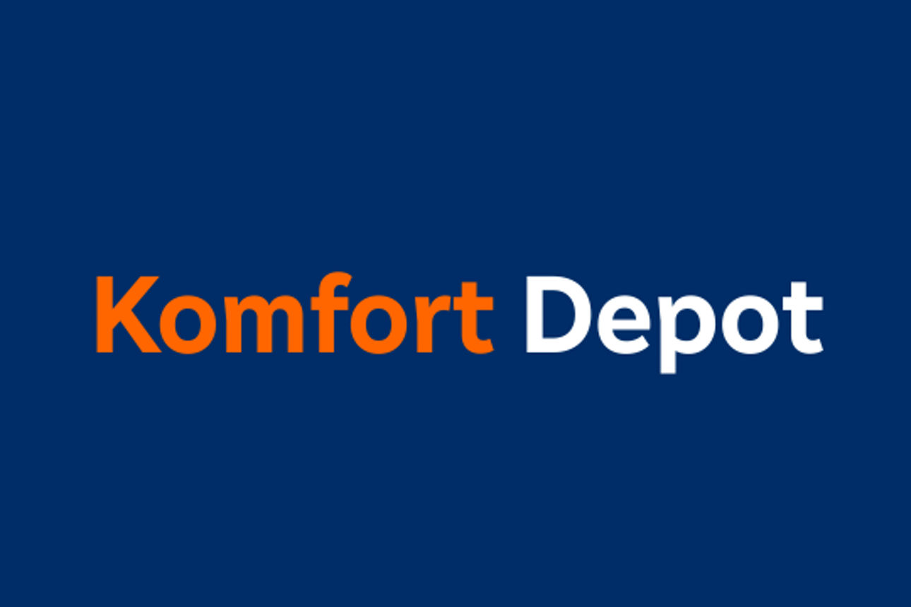 Grafik mit Schriftzug "Komfort Depot" auf blauem Hintergrund