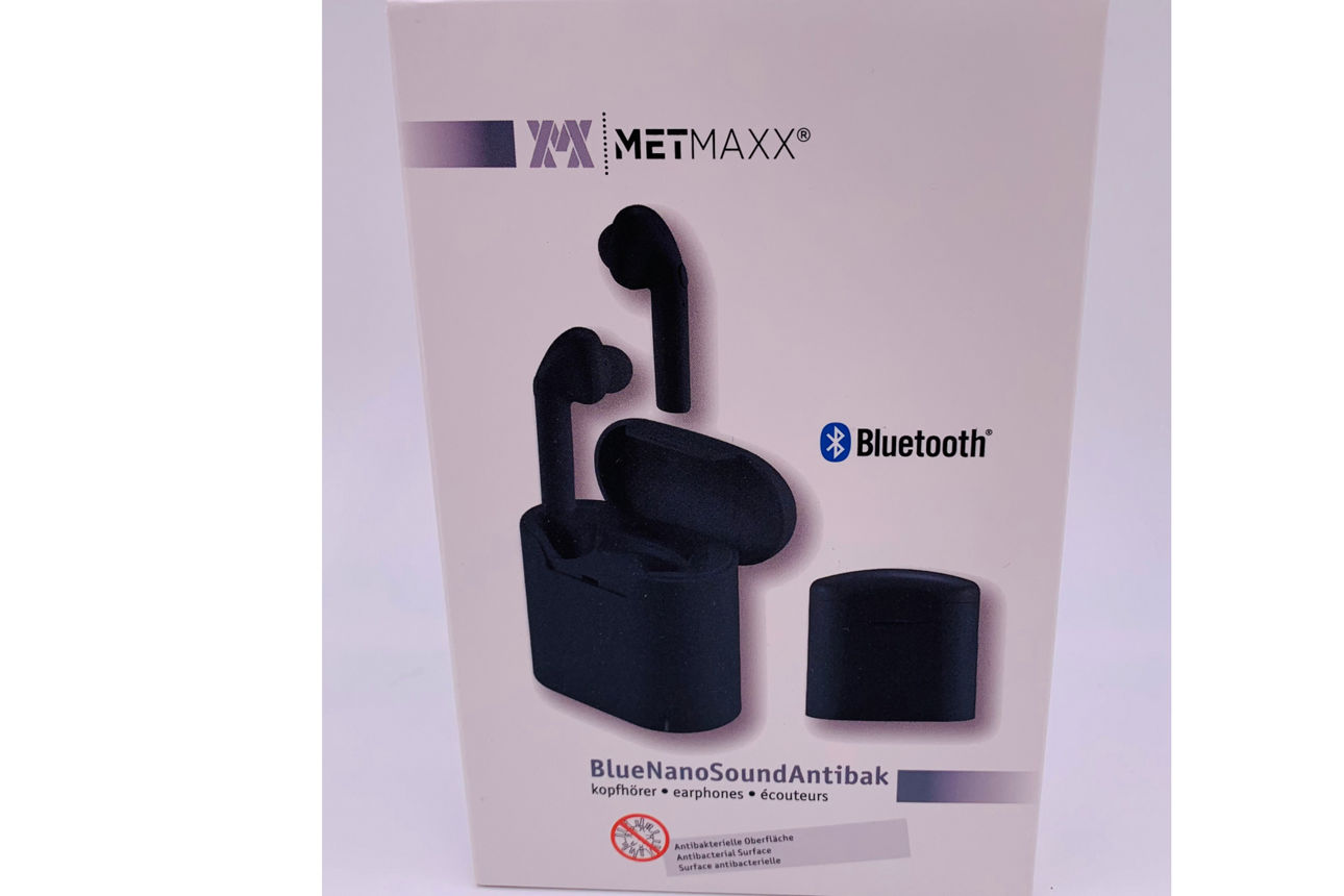 Schwarze, kabellose Hifi-Ohrhörer mit Ladebox