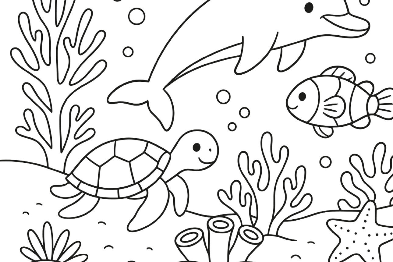 Ausmalbild Korallenriff leicht