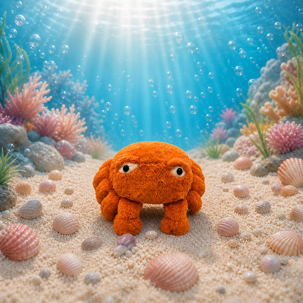 Illustration einer Kuscheltier-Krabbe im Ozean