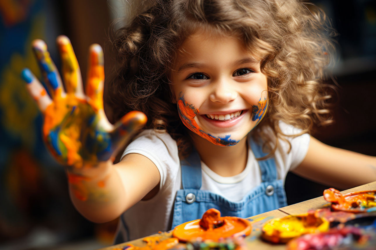 Kleines Mädchen mit Fingerfarben