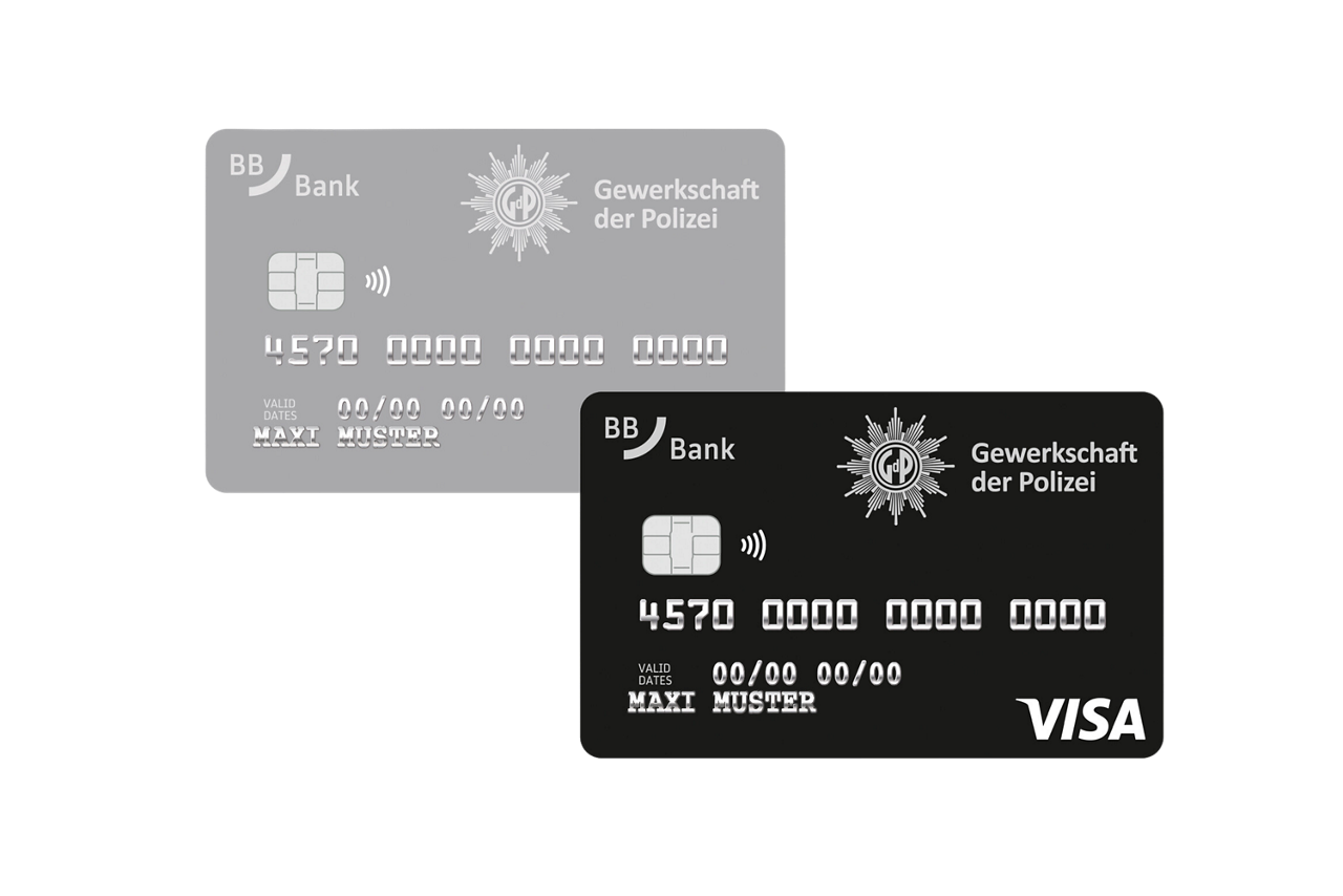 Abbidlung Visa ClassicCard und schwarze Kreidtkarte GdP