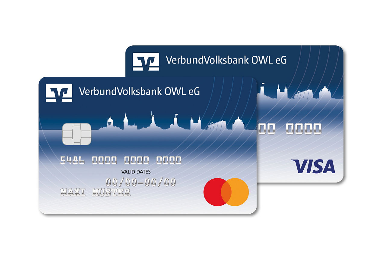 Visa-Card und MasterCard im Design der VerbundVolksbank OWL