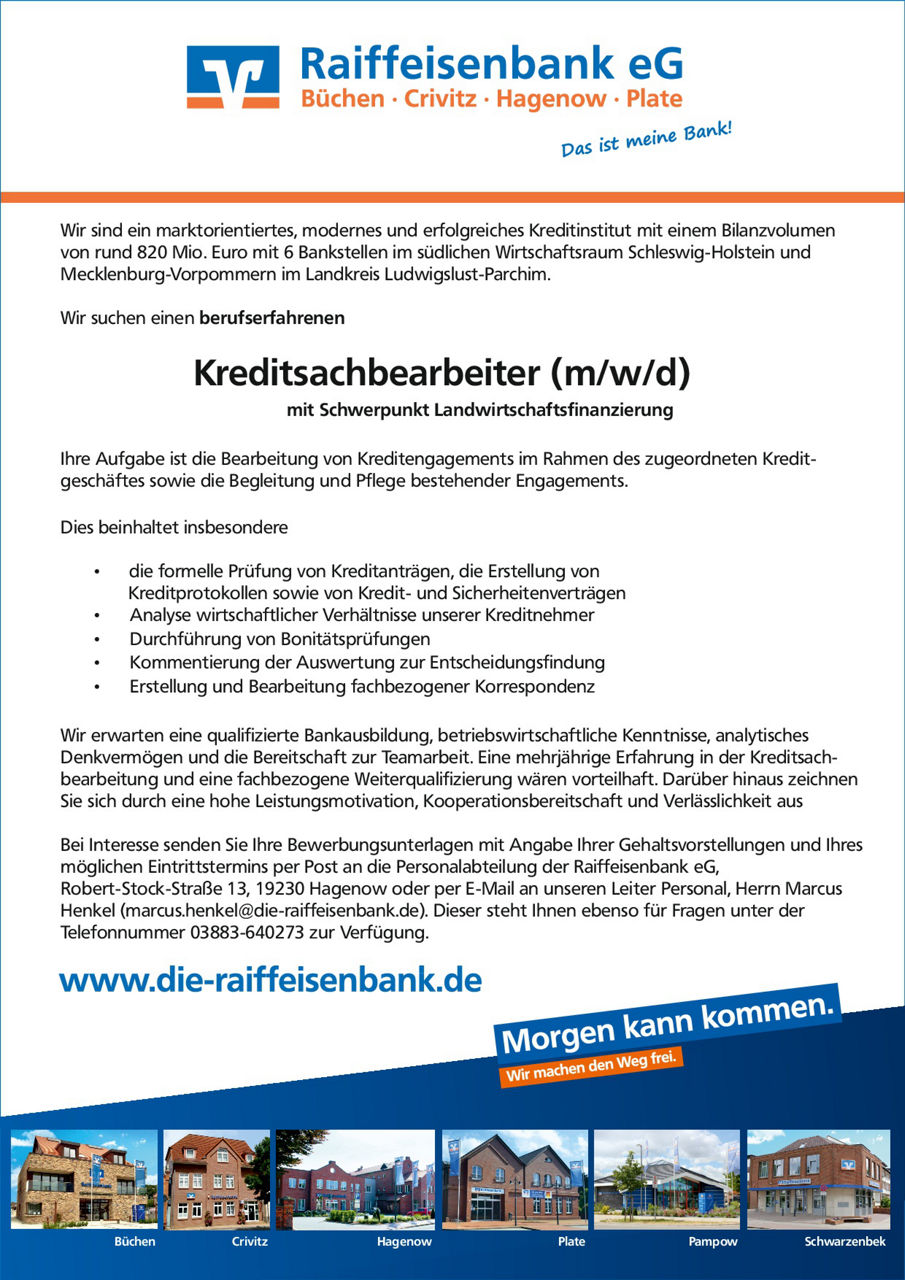 Stellenausschreibung Kreditsachbearbeiter