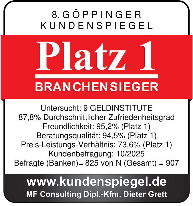 Siegel: 1. Platz Göppinger Kundenspiegel
