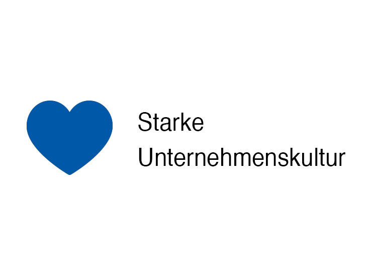 Ein blaues Herz und daneben der Text "Starke Unternehmenskultur"