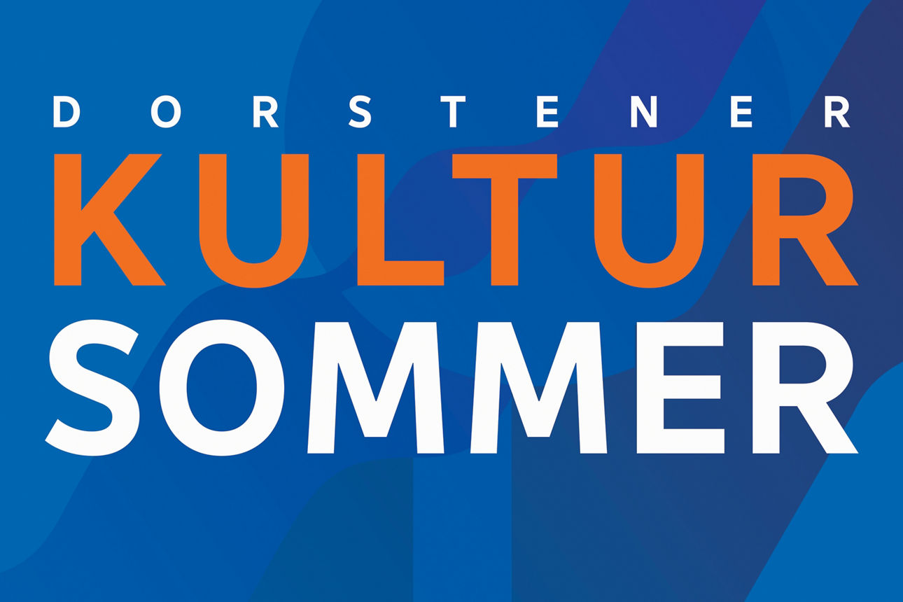 Plakat  Dorstener Kultursommer mit  Logo Vereinte Volksbank und Stadt Dorsten - Deine Bank. Deine Stadt. Dein Kultursommer.