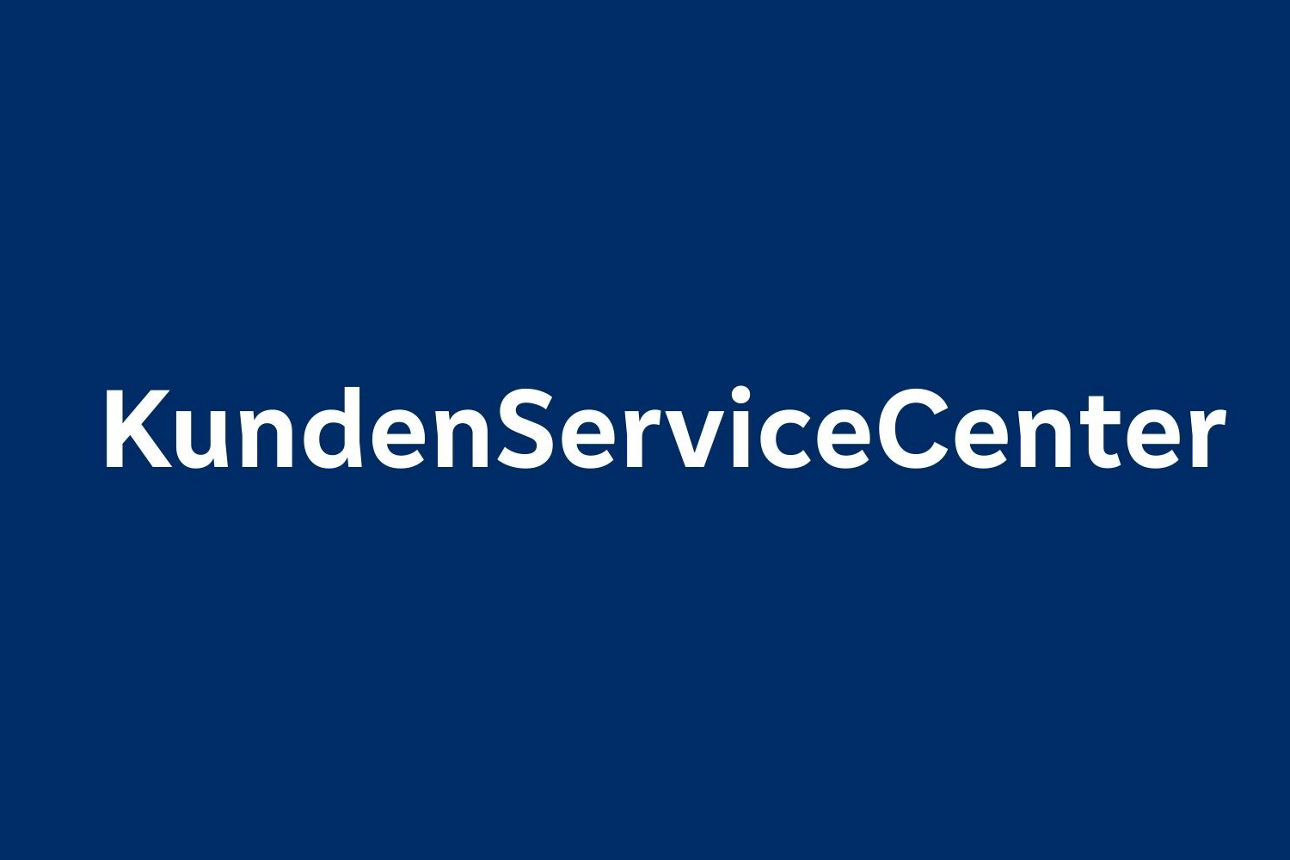 Dunkelblauer Hintergrund mit weißem Text "KundenServiceCenter".