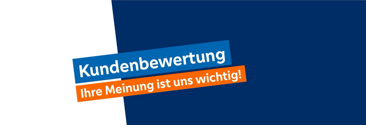 Kundenbewertung - Ihre Meinung ist und wichtig auf blau weißem Hintergrund