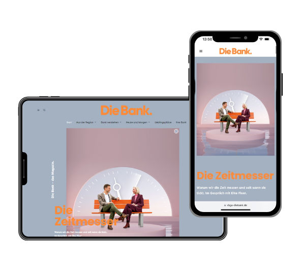 Cover-Seite vom Magazin "Die Bank." auf einem Tablet und Smartphone
