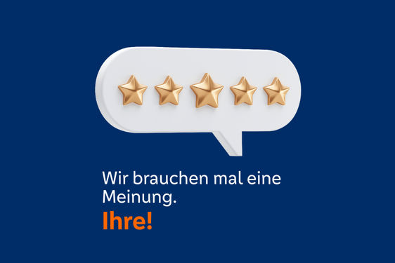 Grafik mit Sprechblase und 5 Sternen 