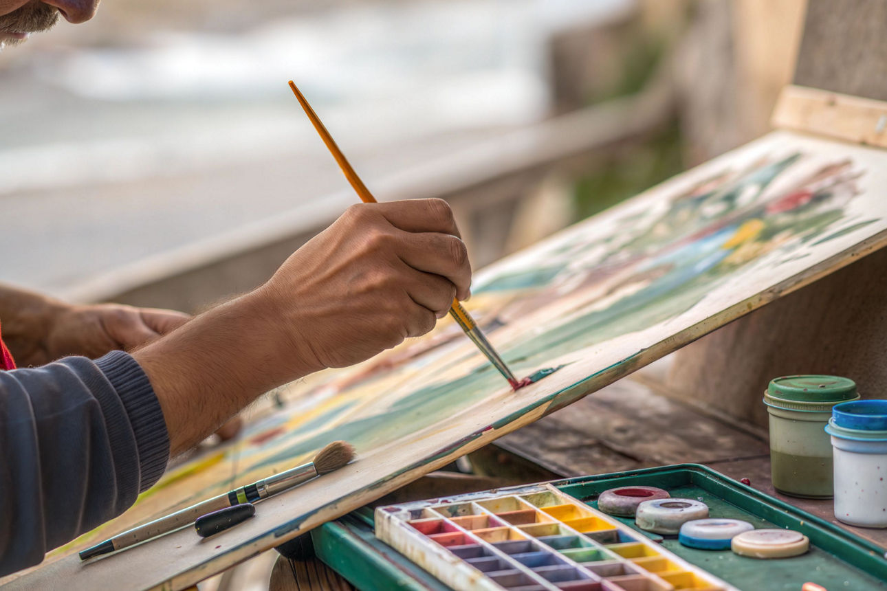 Mann erstellt ein Gemälde