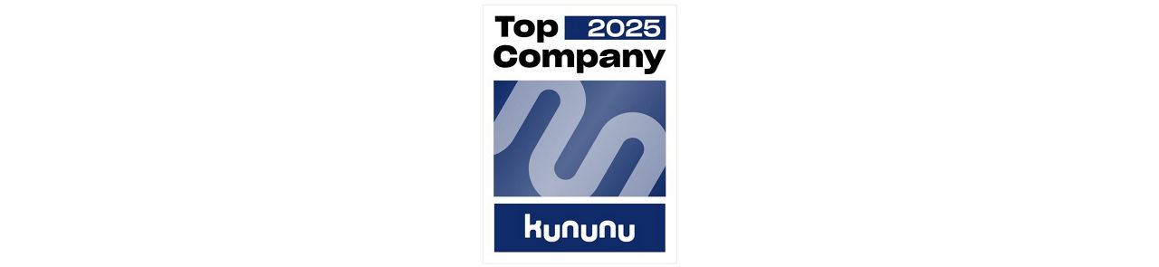 Ein blaues Siegel von Kununu mit dem Text "Top Company 2025"