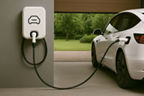 Ladestation an der Garagenwand neben einem E-Auto